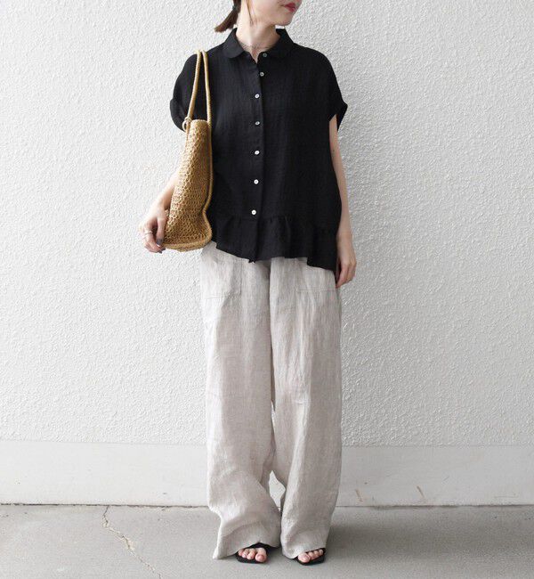 SHIPS any「《予約》SHIPS any:〈洗濯機可能〉カラミ フレンチ スリーブ ペプラム シャツ ブラウス」|シャツ・ブラウス|