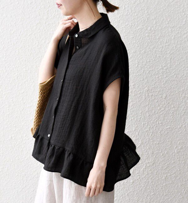 SHIPS any「《予約》SHIPS any:〈洗濯機可能〉カラミ フレンチ スリーブ ペプラム シャツ ブラウス」|シャツ・ブラウス|