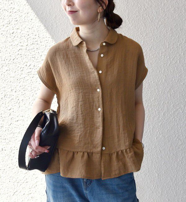 SHIPS any「《予約》SHIPS any:〈洗濯機可能〉カラミ フレンチ スリーブ ペプラム シャツ ブラウス」|シャツ・ブラウス|