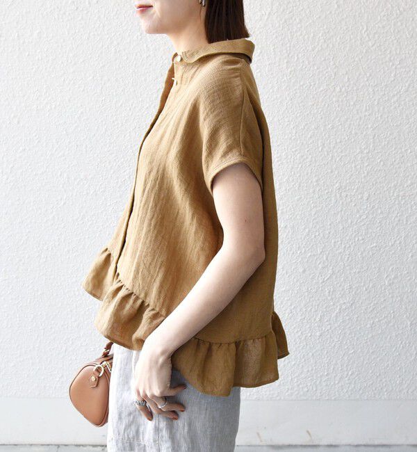 SHIPS any「《予約》SHIPS any:〈洗濯機可能〉カラミ フレンチ スリーブ ペプラム シャツ ブラウス」|シャツ・ブラウス|