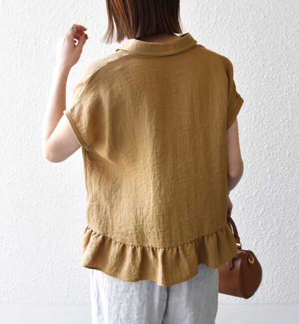 SHIPS any「《予約》SHIPS any:〈洗濯機可能〉カラミ フレンチ スリーブ ペプラム シャツ ブラウス」|シャツ・ブラウス|