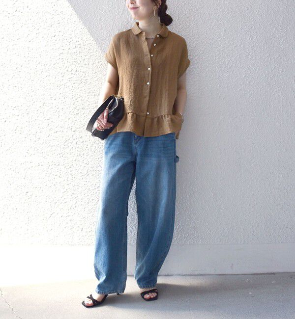 SHIPS any「《予約》SHIPS any:〈洗濯機可能〉カラミ フレンチ スリーブ ペプラム シャツ ブラウス」|シャツ・ブラウス|