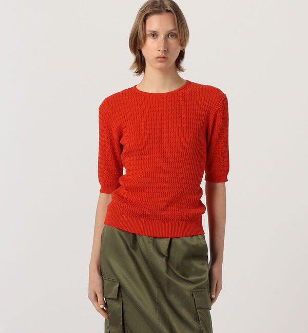 MACPHEE「コットンナイロンケーブル ハーフスリーブプルオーバー」|ニット・セーター|