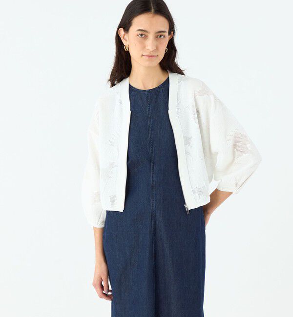 MACPHEE「ボタニカルメッシュ ジップアップカーディガン」|カーディガン|