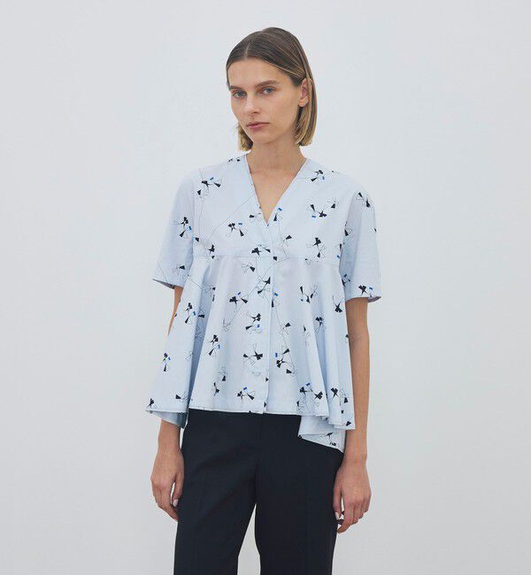 DES PRES「トライアングルクロスプリント フレアテールブラウス」|シャツ・ブラウス|