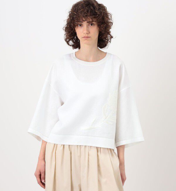 GALERIE VIE「リブコンビフレンチリネンエンブロイダリー クルーネックブラウス」|シャツ・ブラウス|