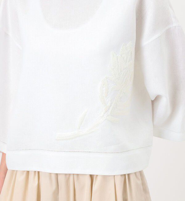 GALERIE VIE「リブコンビフレンチリネンエンブロイダリー クルーネックブラウス」|シャツ・ブラウス|