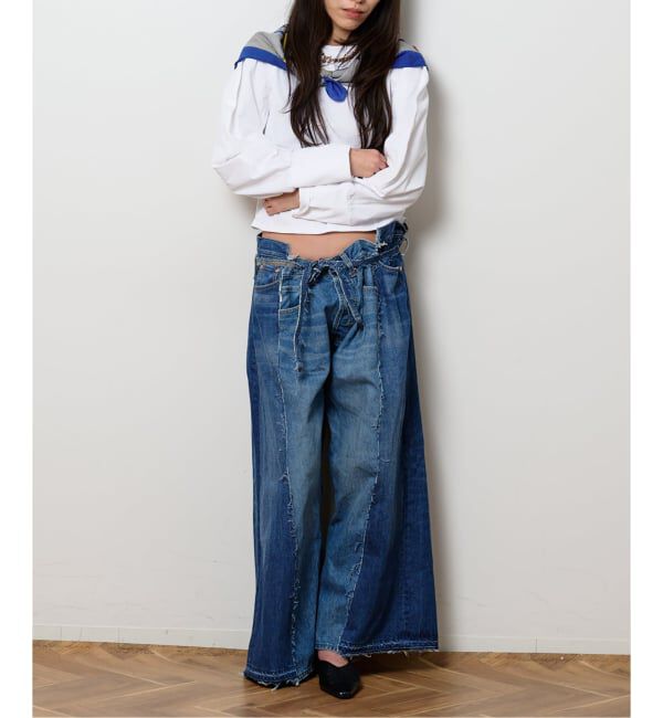  「リメイクダブルデニムパンツ」|デニム|