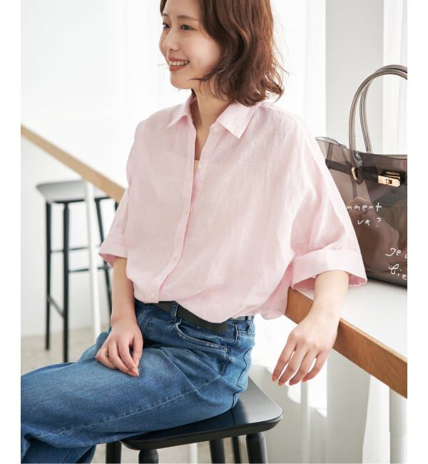 SLOBE IENA「《シリーズあり/予約》リネンコットンBOXシャツ」|シャツ・ブラウス|ピンク