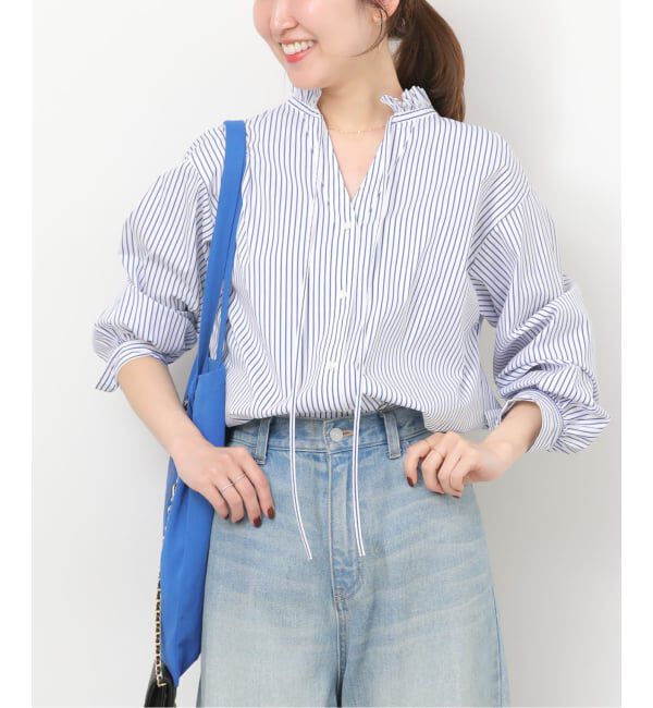 JOURNAL STANDARD relume「ハイカウントストライプスタンドカラー2way」|シャツ・ブラウス|ホワイト A