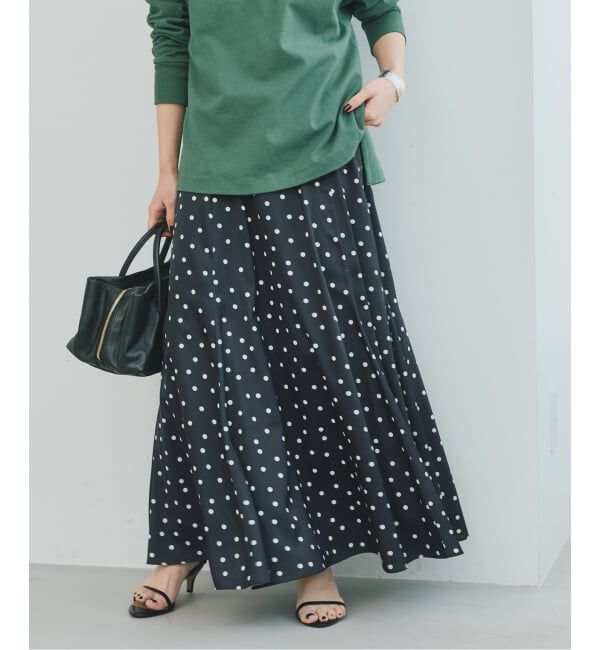 Spick and Span「ドットサテンフレアスカート」|スカート|ブラックベース