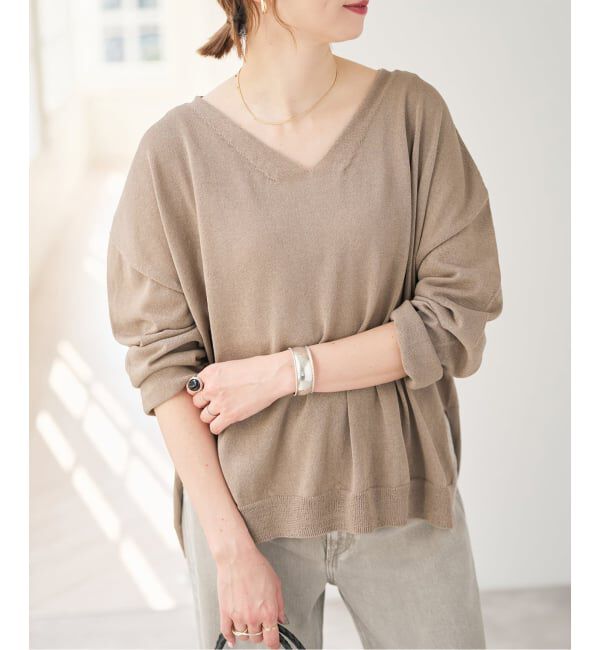 Spick and Span「ペーパーヤーンVネックルーズプルオーバー」|ニット・セーター|