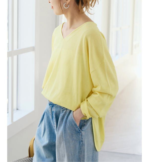 Spick and Span「ペーパーヤーンVネックルーズプルオーバー」|ニット・セーター|イエロー