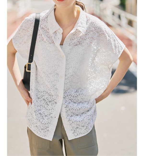 Spick and Span「《予約》レースフレンチスリーブシャツ」|シャツ・ブラウス|ホワイト