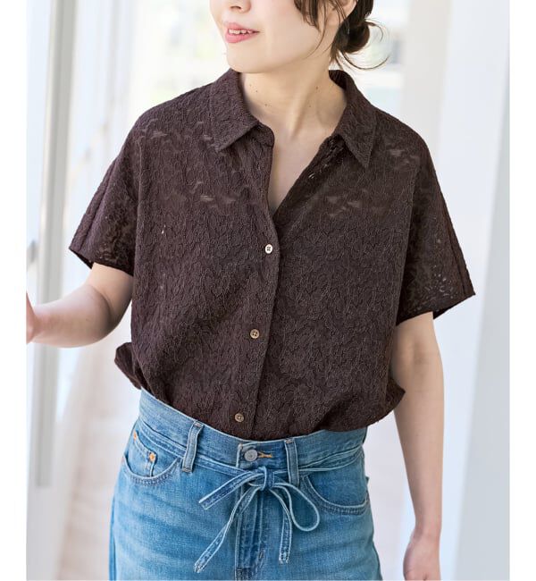 Spick and Span「《予約》レースフレンチスリーブシャツ」|シャツ・ブラウス|ブラウン