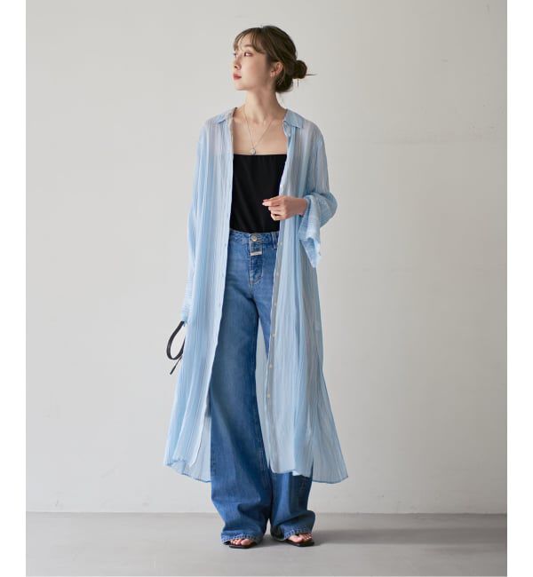 NOBLE「エアリーストライプロングシャツワンピース」|ワンピース|
