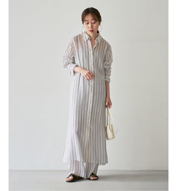 NOBLE「エアリーストライプロングシャツワンピース」|ワンピース|