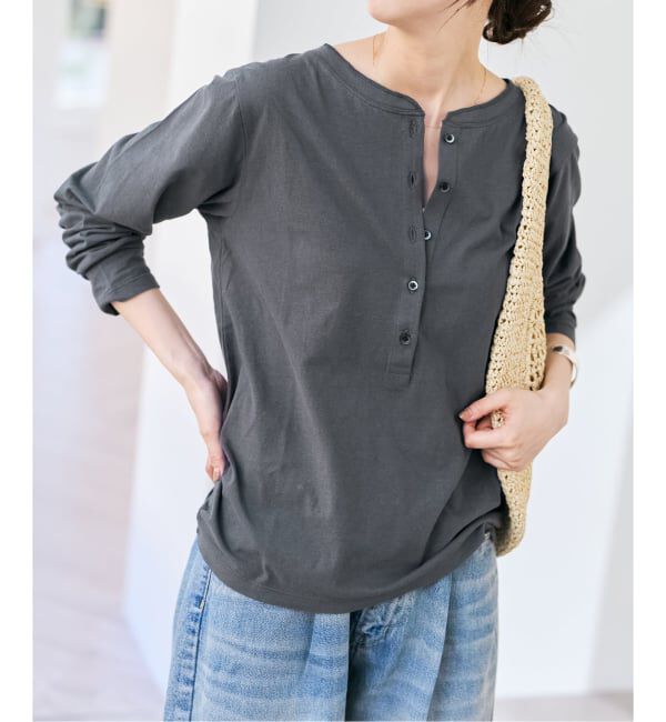 Spick and Span「リネン混ヘンリーネックTシャツ」|Tシャツ・カットソー|グレー