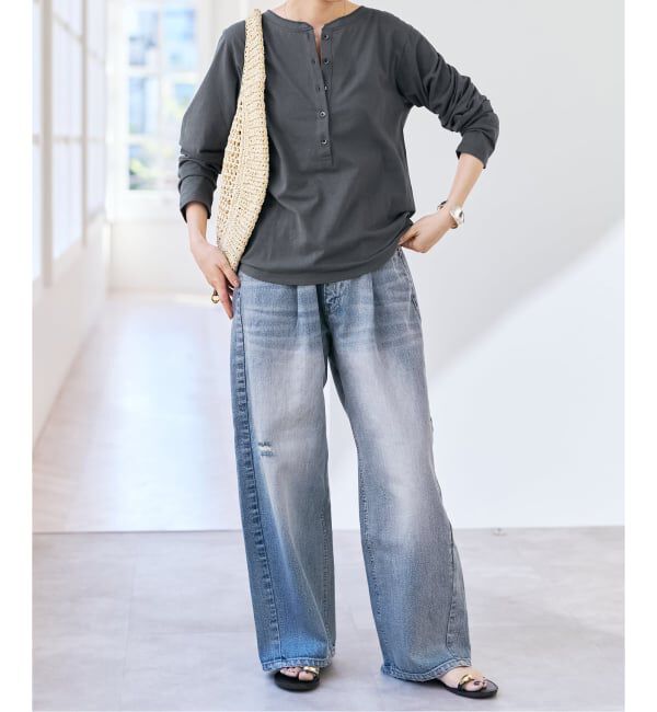 Spick and Span「リネン混ヘンリーネックTシャツ」|Tシャツ・カットソー|