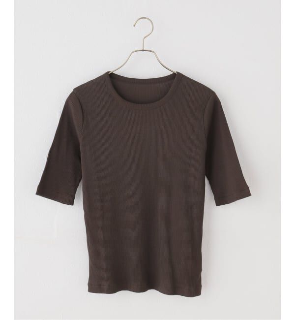Spick and Span「コットンシルケットリブハーフスリーブプルオーバー」|Tシャツ・カットソー|ブラウン