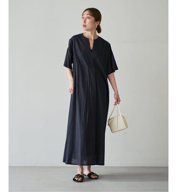 NOBLE「《予約》normment/ノーメント STRIPE JQD SHORT SLEEVE DRESS」|ワンピース|