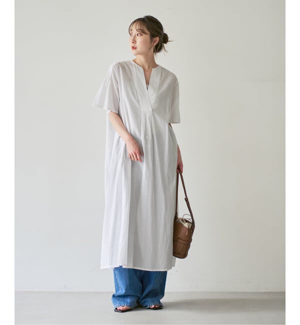 NOBLE「《予約》normment/ノーメント STRIPE JQD SHORT SLEEVE DRESS」|ワンピース|