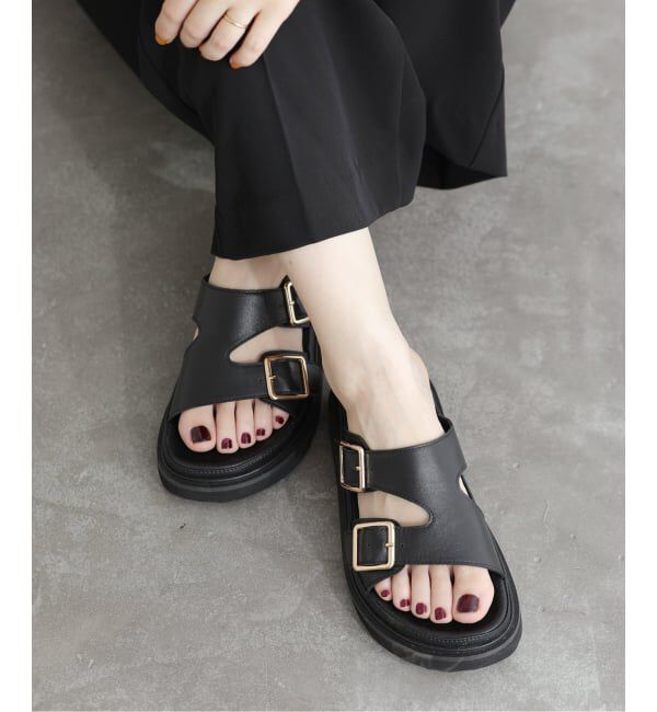  「MOHI/モヒ　Wベルトサンダル/ カーフレザー」|サンダル|ブラック