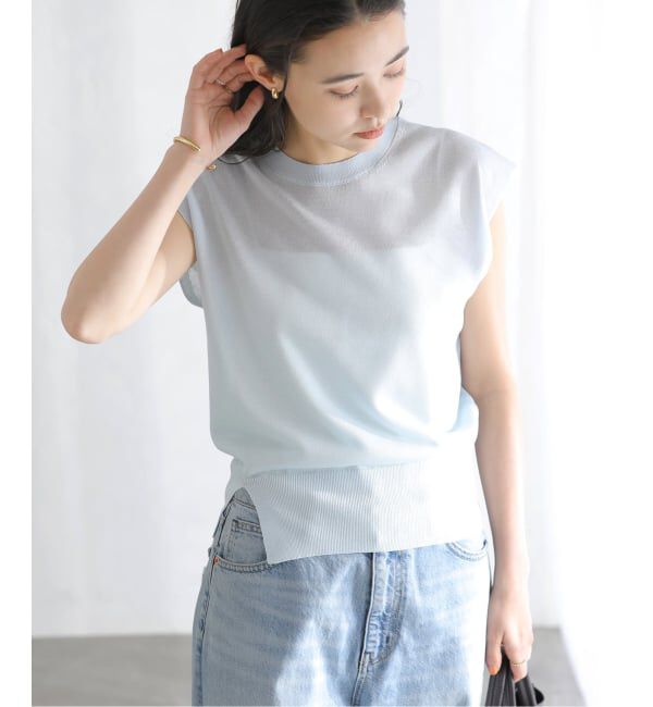  「《予約》【洗える】ウォッシャブルシアーフレンチプルオーバー」|ニット・セーター|サックスブルー