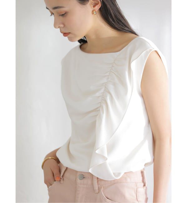  「《予約》【洗える】アシメフリルブラウス」|シャツ・ブラウス|ホワイト