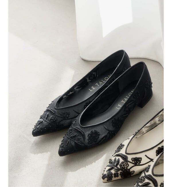  「《追加予約2》ポインテッドフラワーエンブロイダリーフラット」|その他|ブラック C