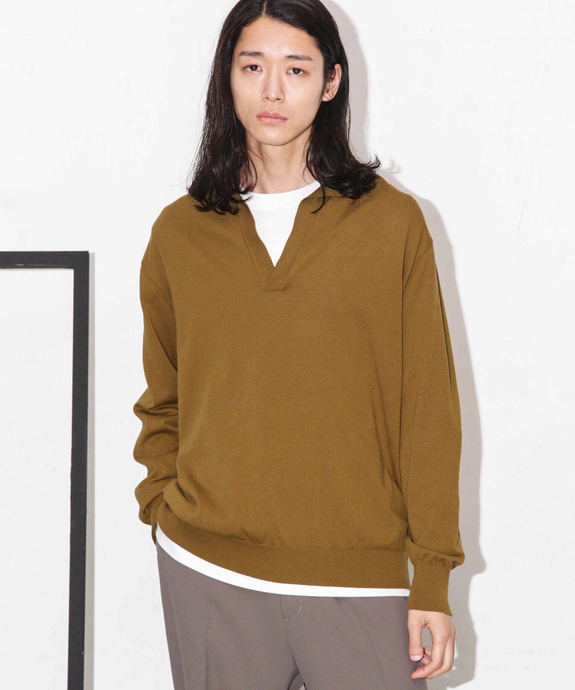 nano･universe「｢ESSENTIAL LINE｣天竺スキッパーポロ」|ニット・セーター|キャメル4