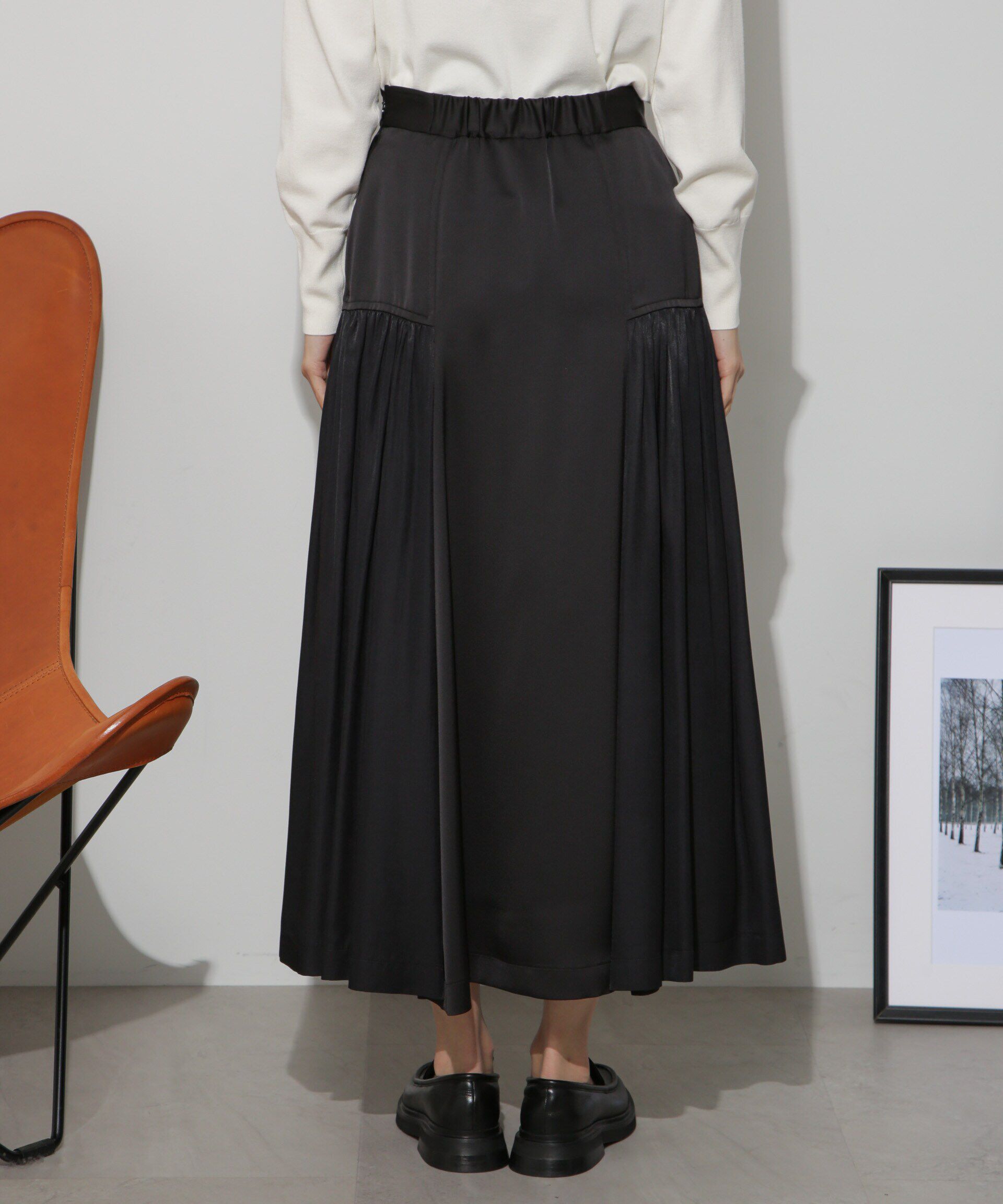 nano･universe「サイド切り替えサテンスカート」|スカート|