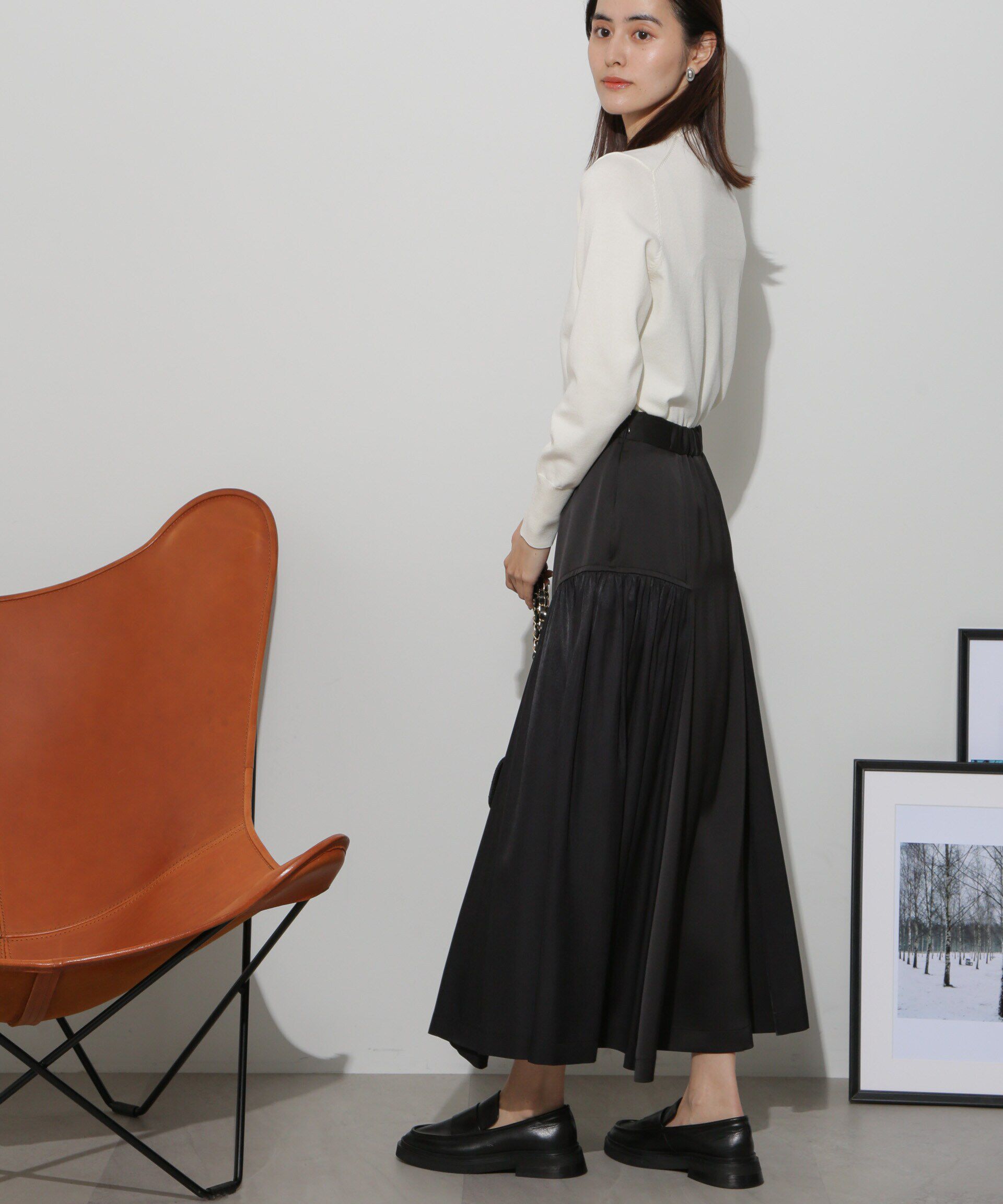 nano･universe「サイド切り替えサテンスカート」|スカート|