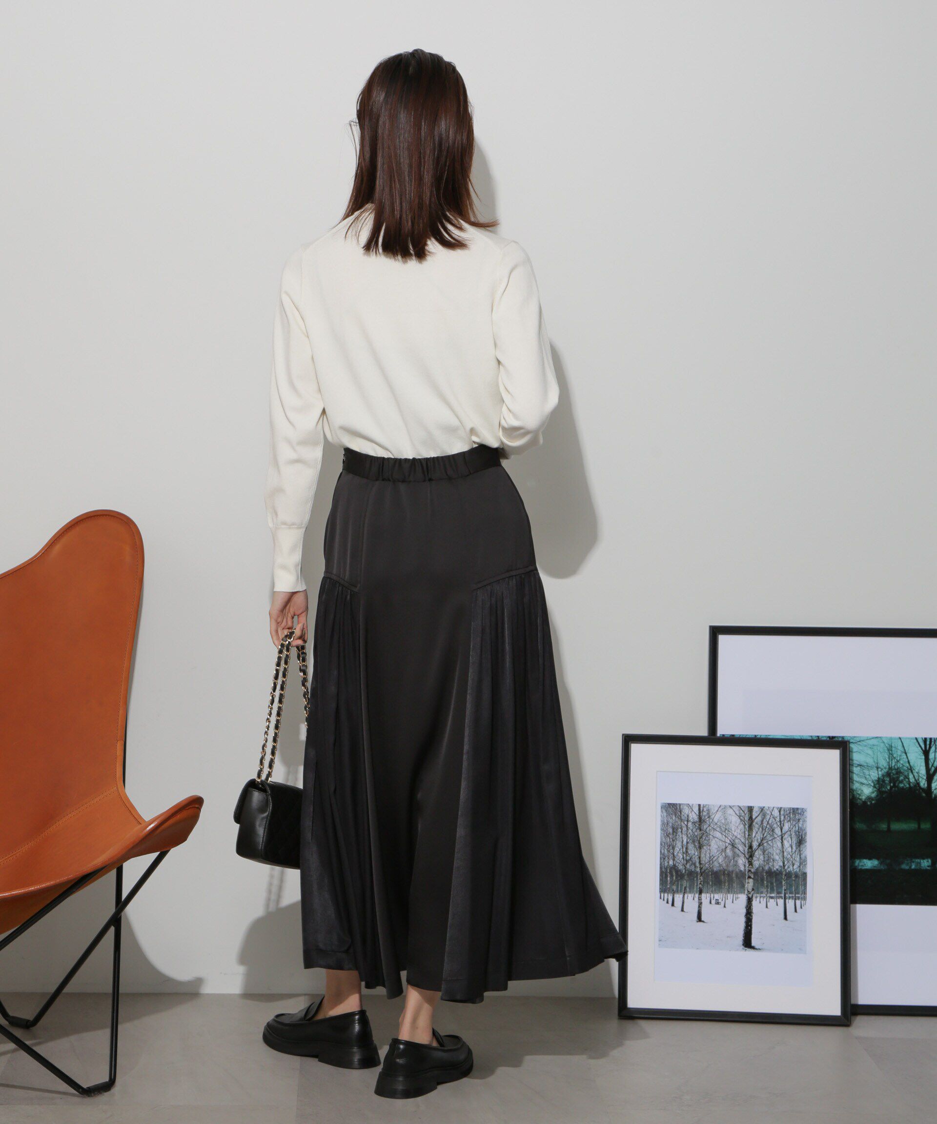 nano･universe「サイド切り替えサテンスカート」|スカート|