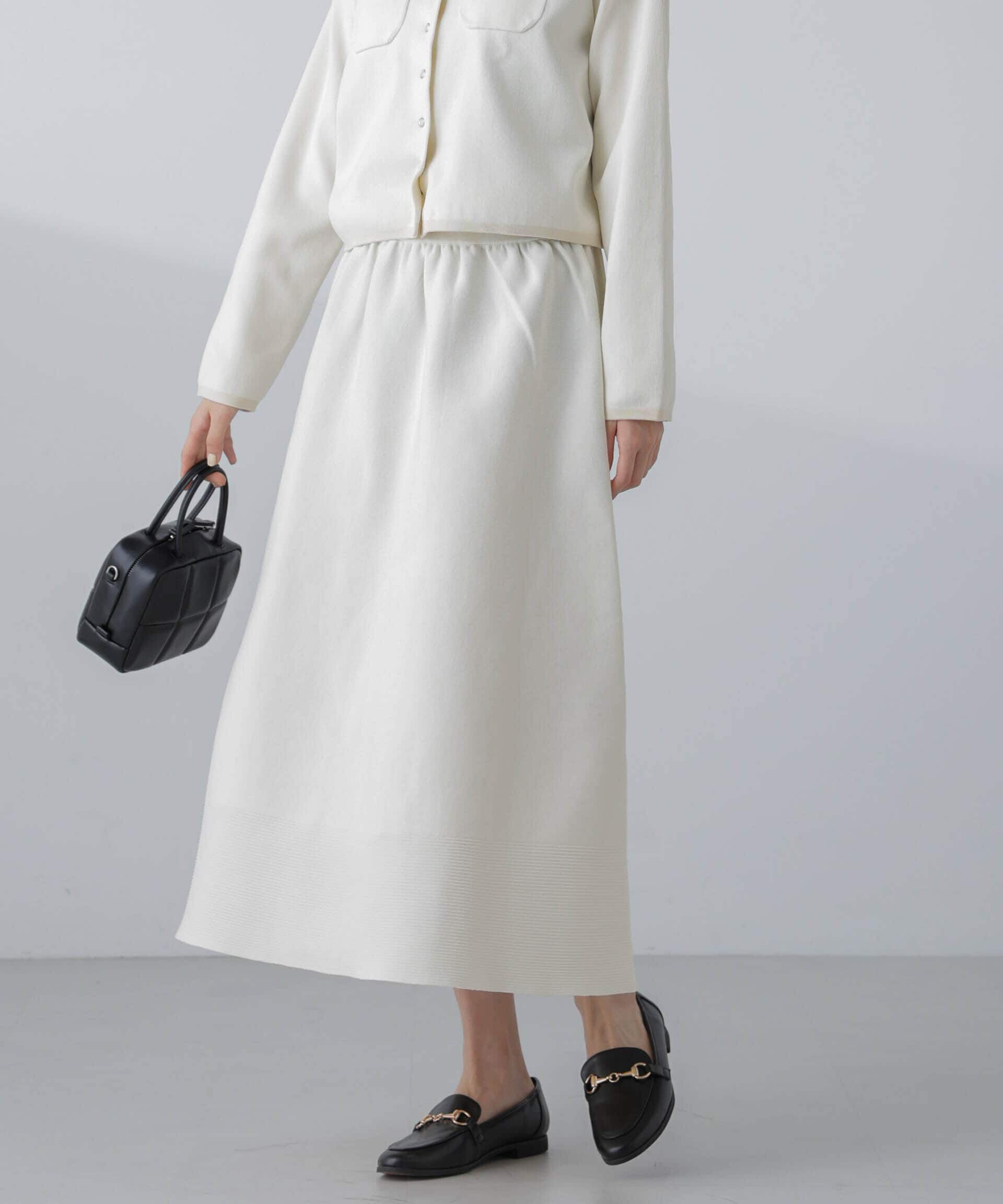 nano･universe「ギャザーフレアニットスカート（セットアップ可）」|スカート|オフホワイト1