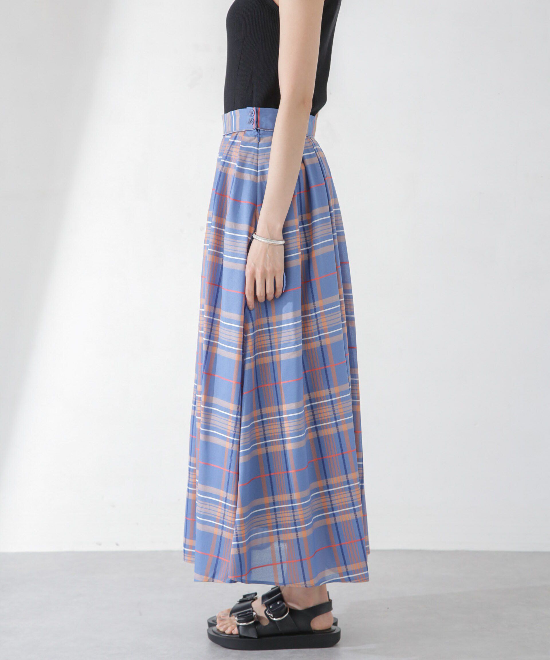 nano･universe「シアーチェックランダムタックスカート」|スカート|