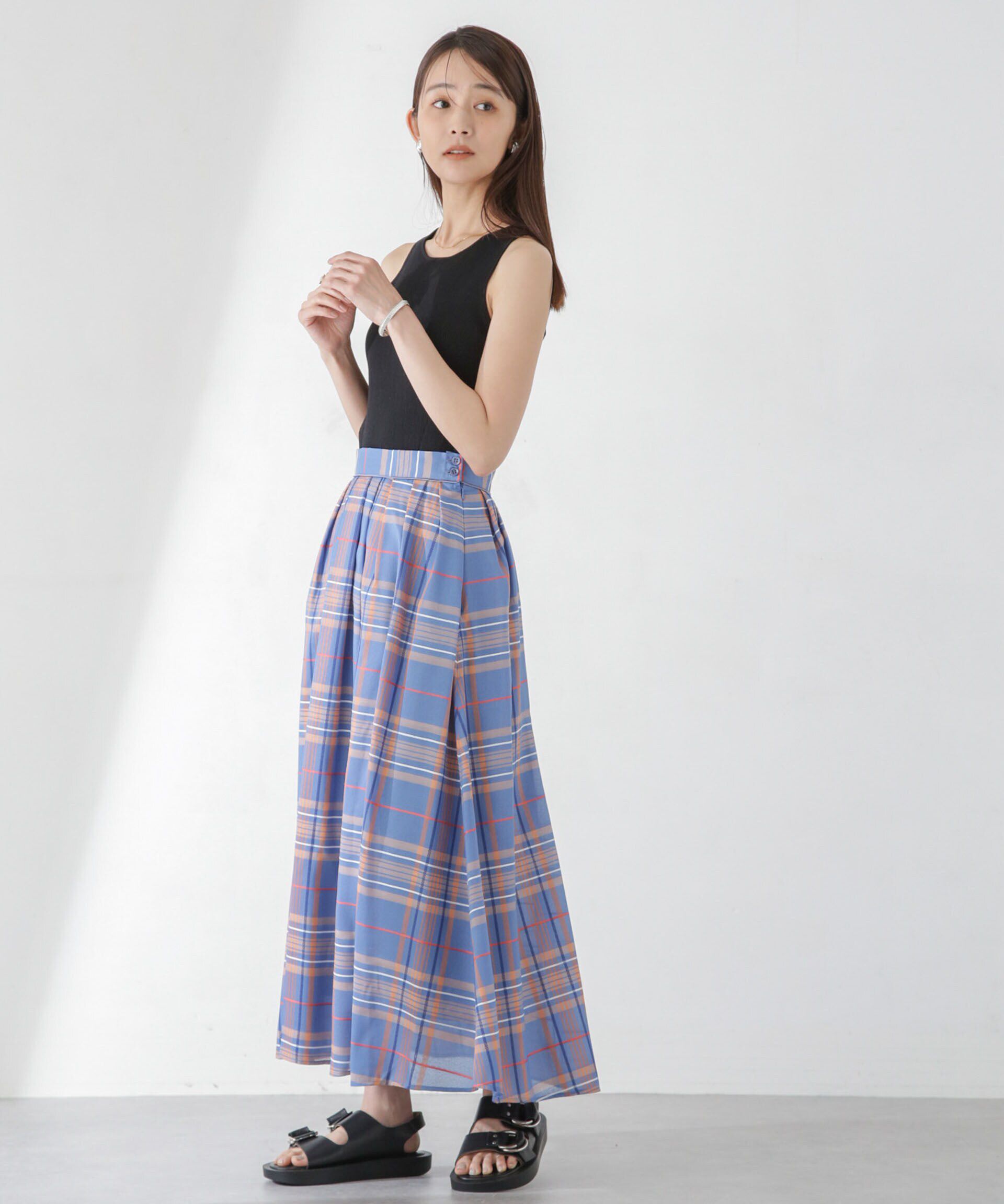 nano･universe「シアーチェックランダムタックスカート」|スカート|