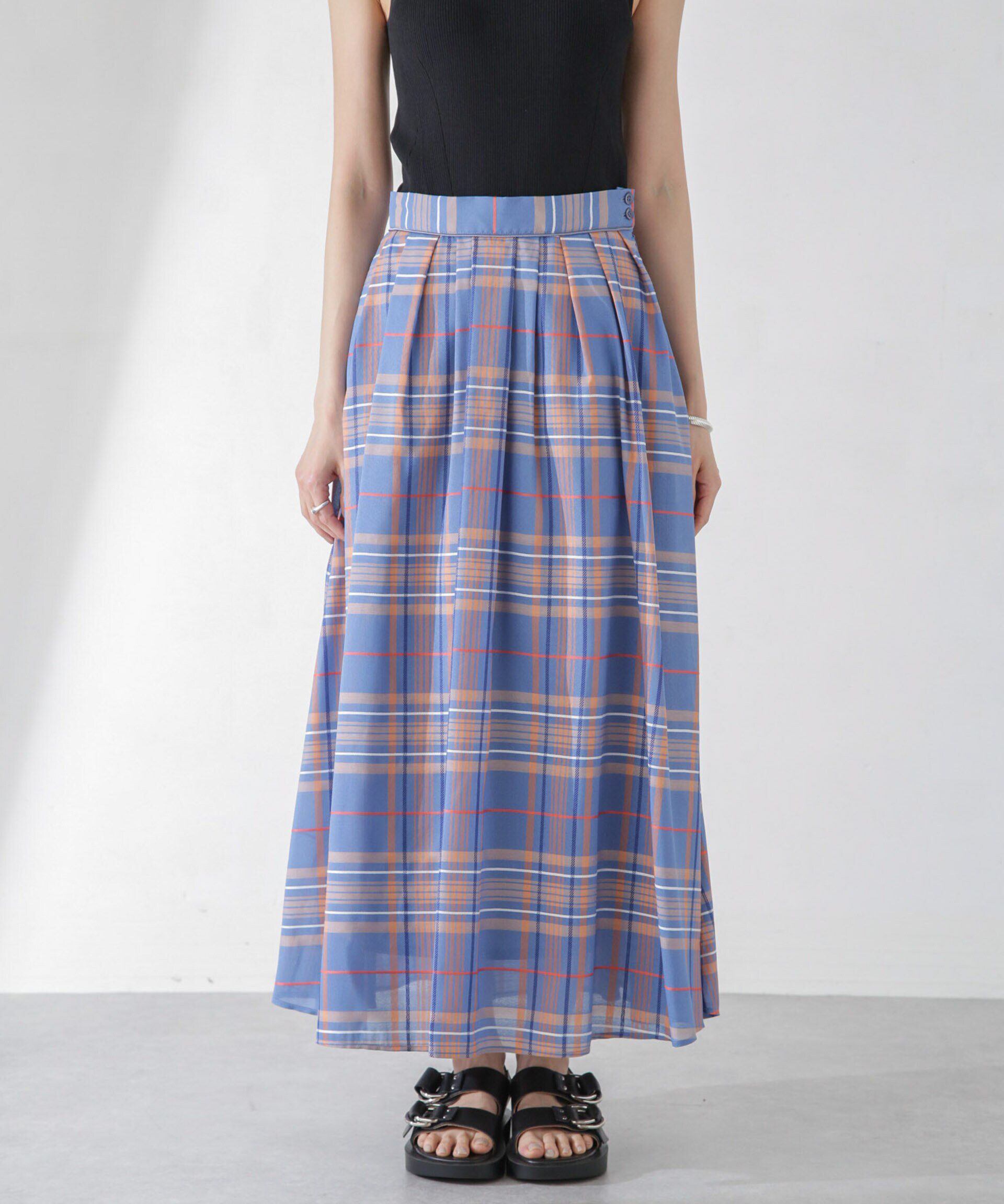 nano･universe「シアーチェックランダムタックスカート」|スカート|