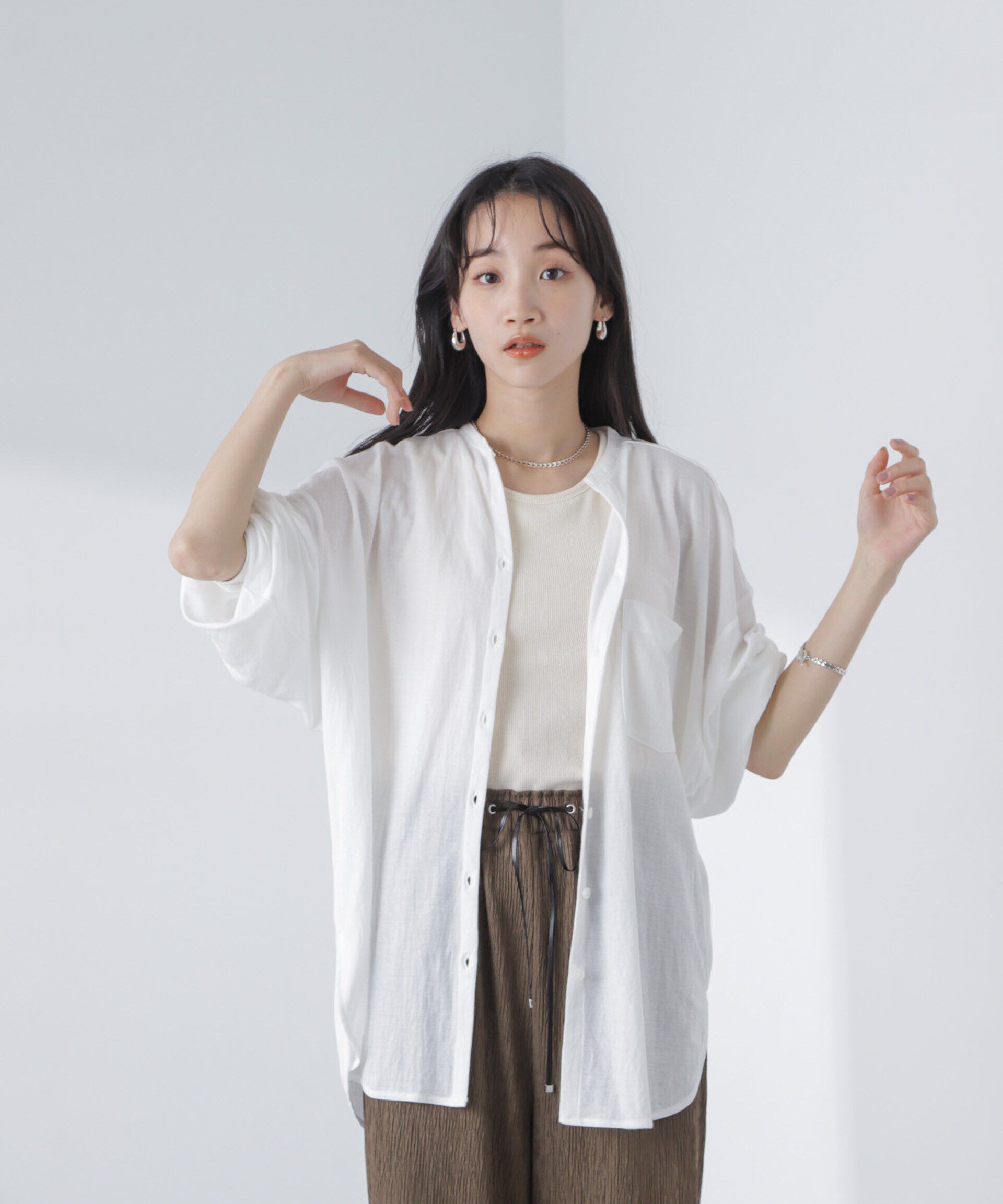 nano･universe「シアーカットワイドシャツ」|Tシャツ・カットソー|ホワイト