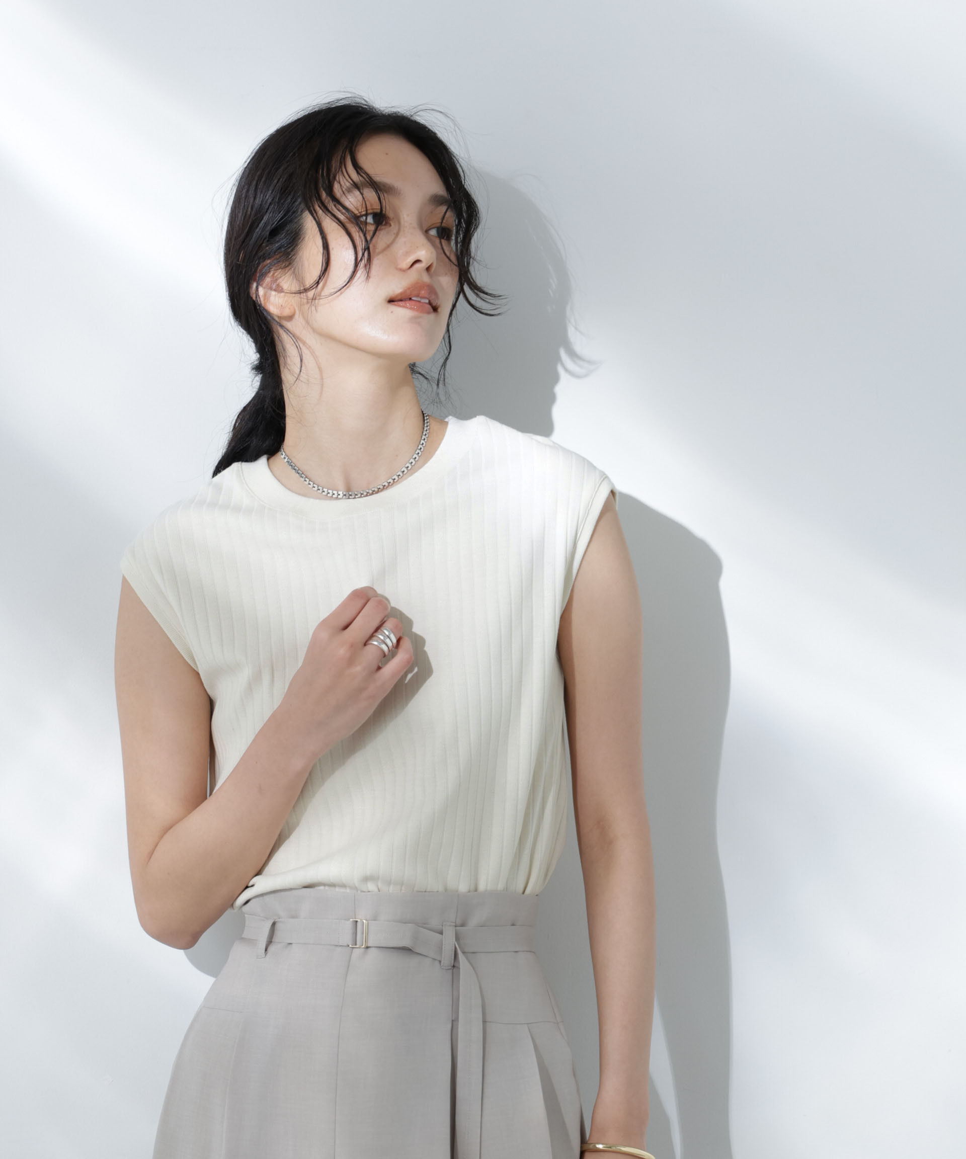 nano･universe「Anti Soaked(R) 汗染み防止リブノースリーブTシャツ（セットアップ可）」|Tシャツ・カットソー|