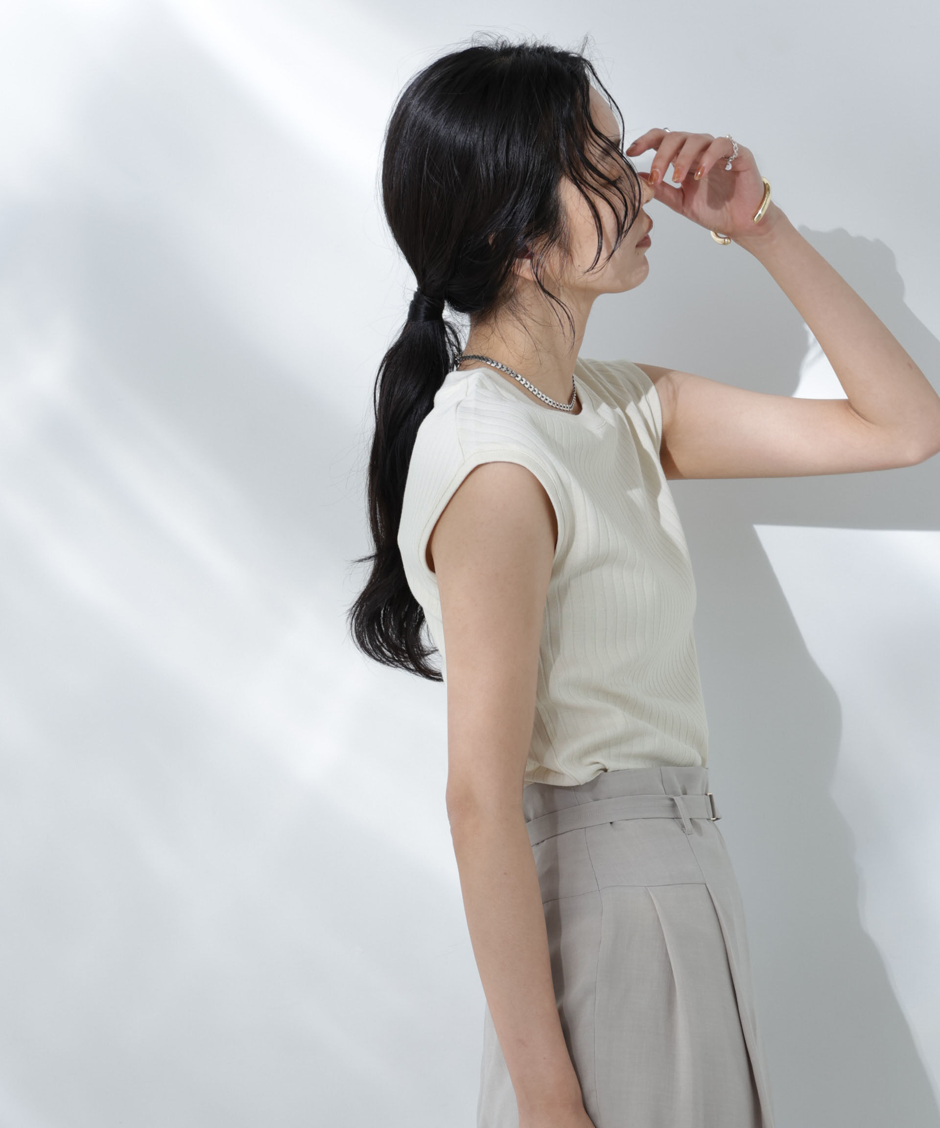 nano･universe「Anti Soaked(R) 汗染み防止リブノースリーブTシャツ（セットアップ可）」|Tシャツ・カットソー|