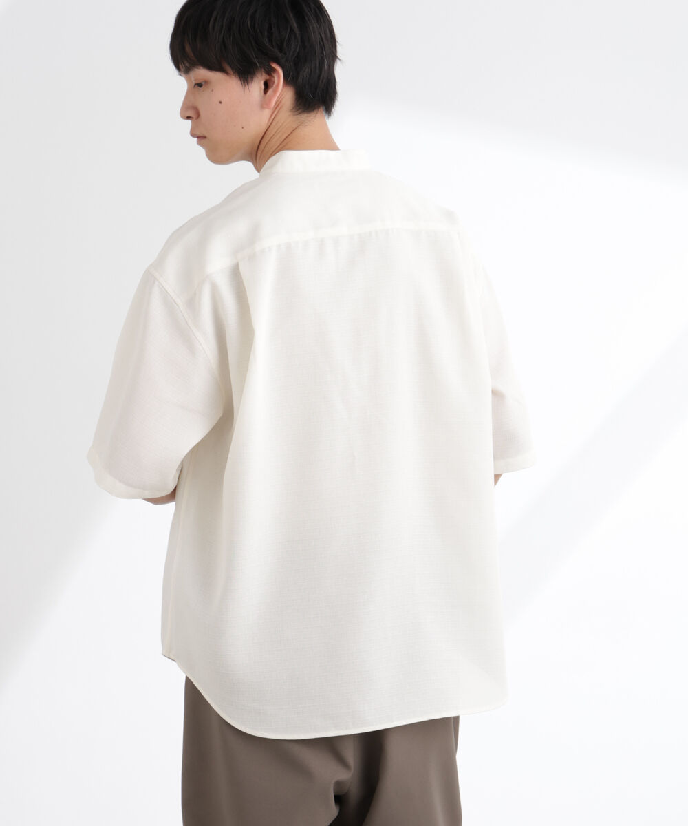 nano･universe「テックリネンバンドカラープルオーバーシャツ 半袖」|シャツ・ブラウス|