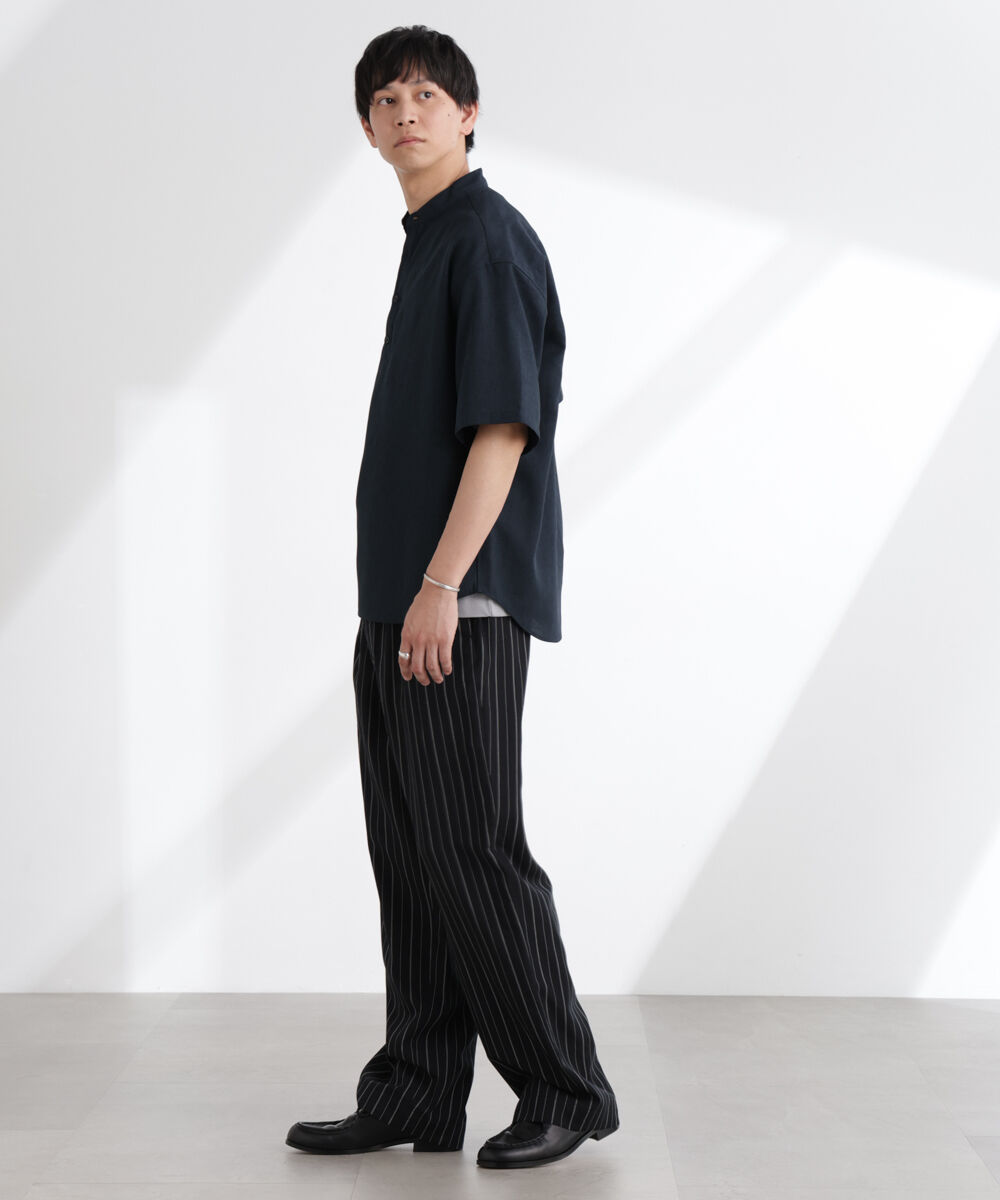 nano･universe「テックリネンバンドカラープルオーバーシャツ 半袖」|シャツ・ブラウス|