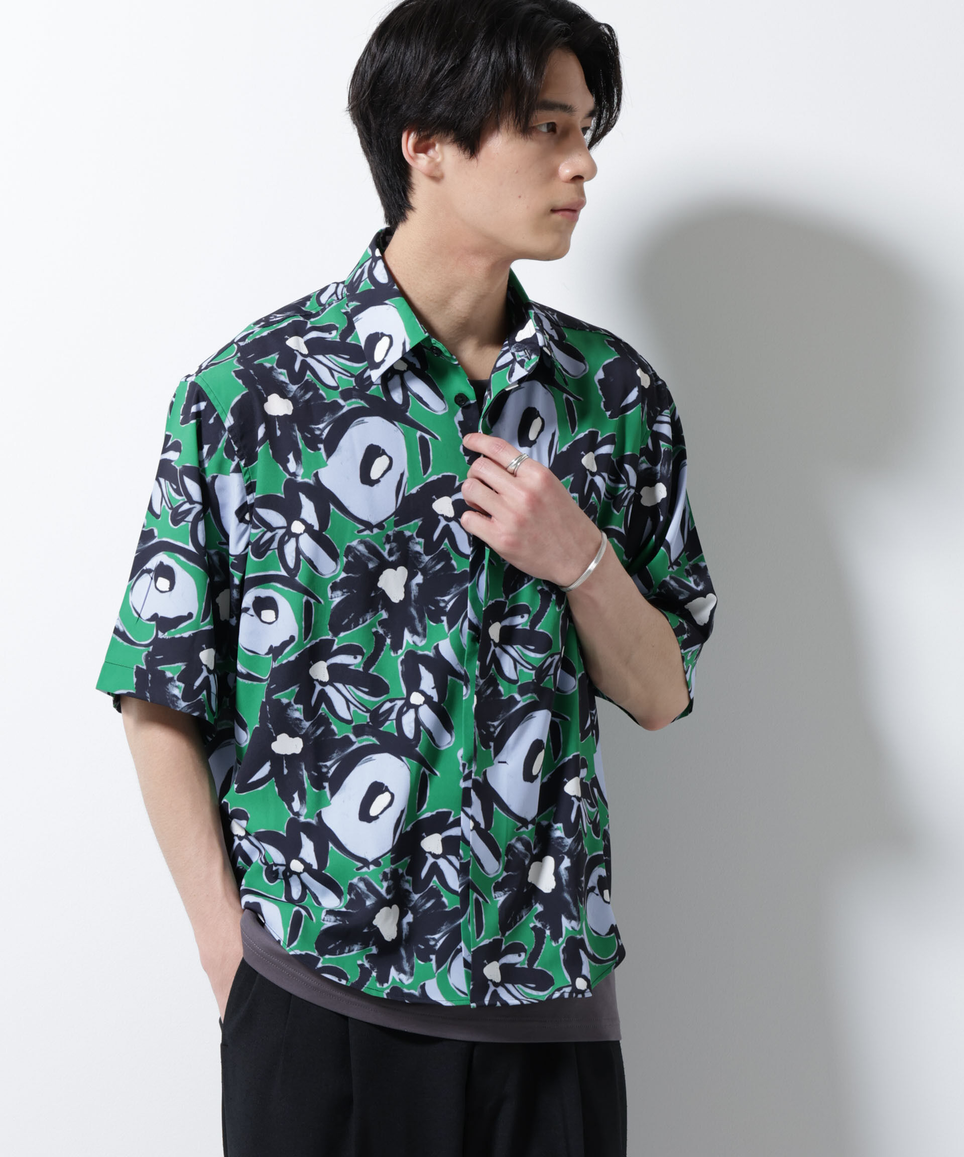 nano･universe「総柄プリントシャツ」|シャツ・ブラウス|グリーン