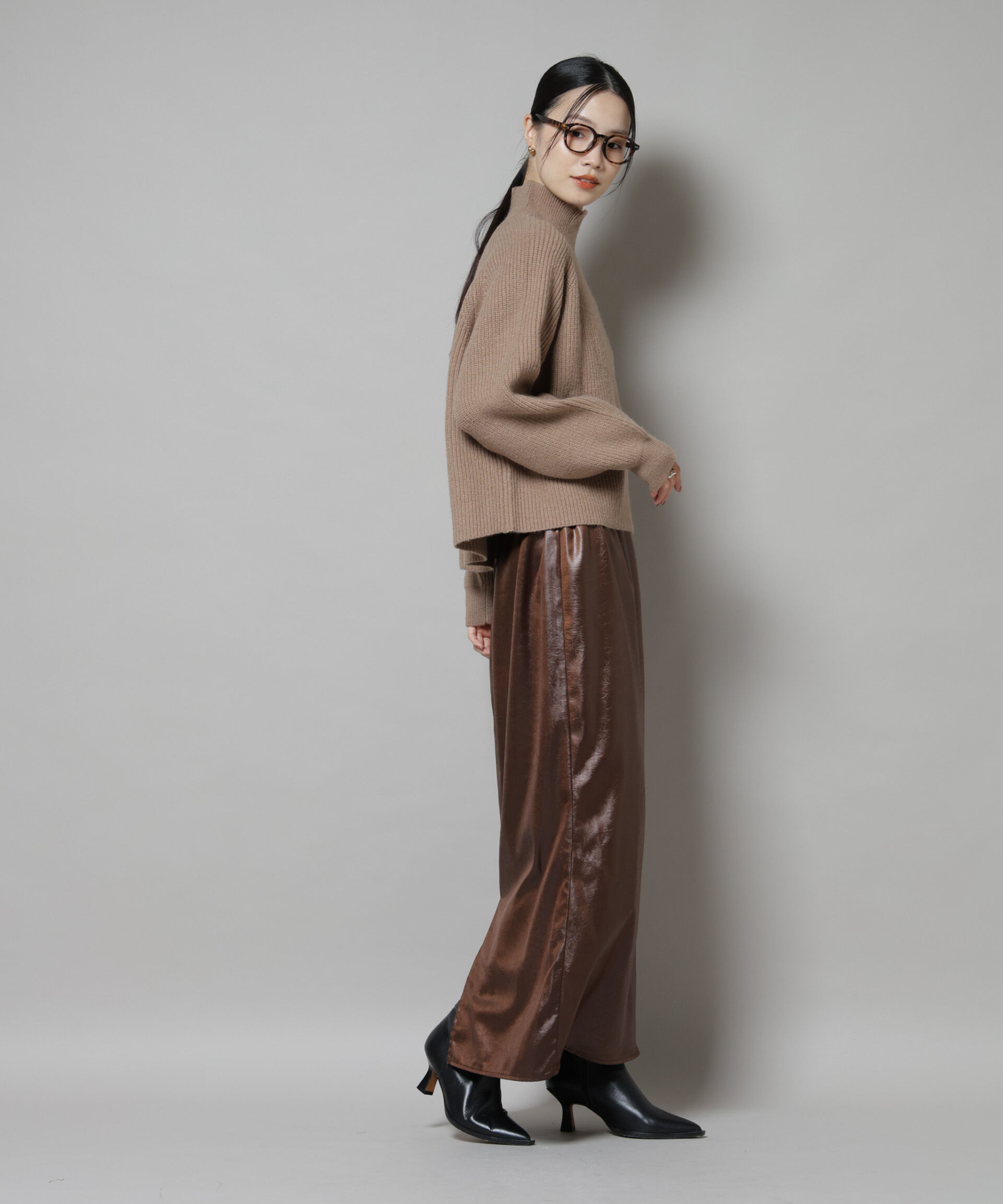 nano･universe「レザーライクシャイニースカート」|スカート|