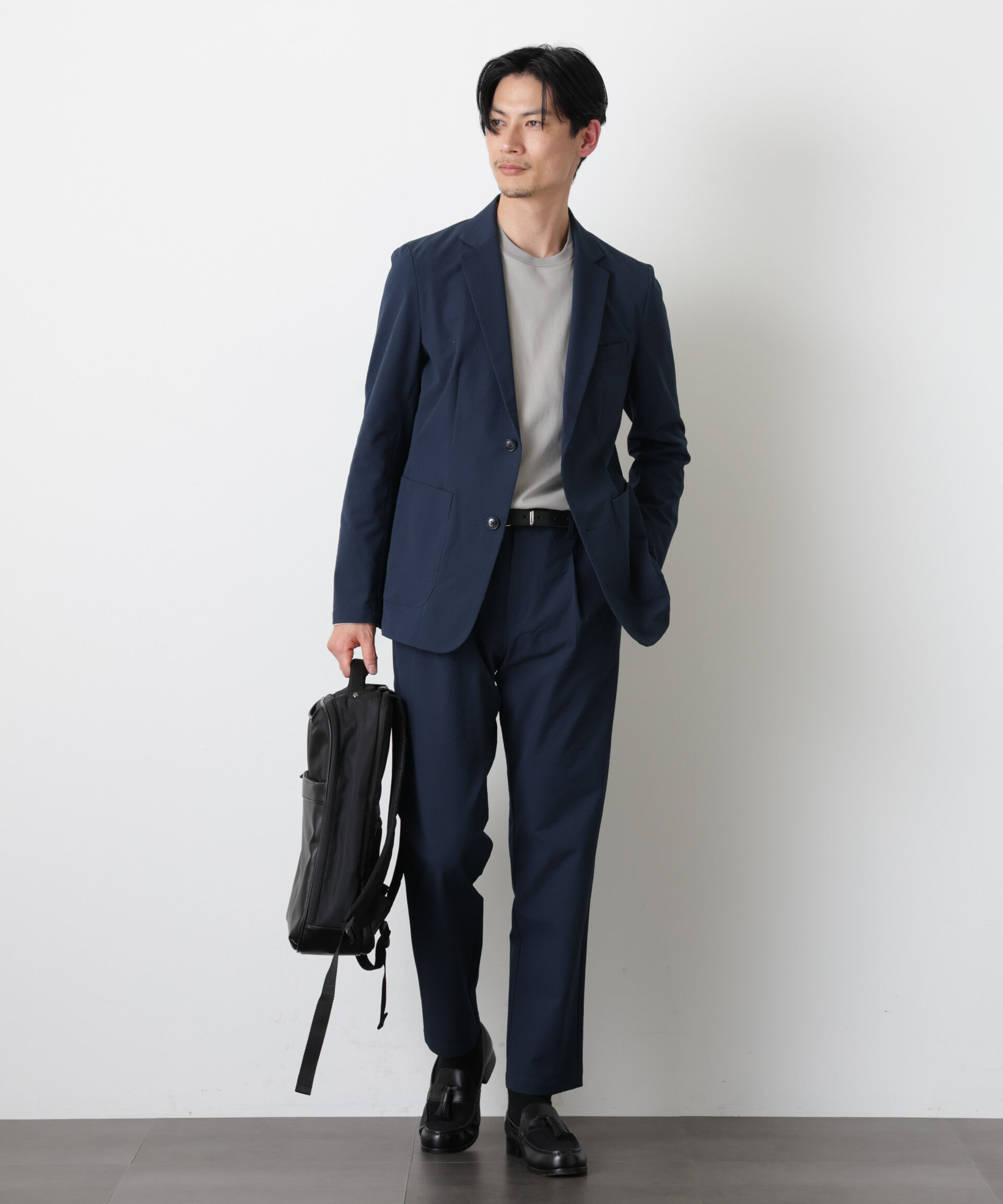 nano･universe「ストレッチサッカーセットアップ（洗濯機洗い可能）」|スーツ|ネイビー