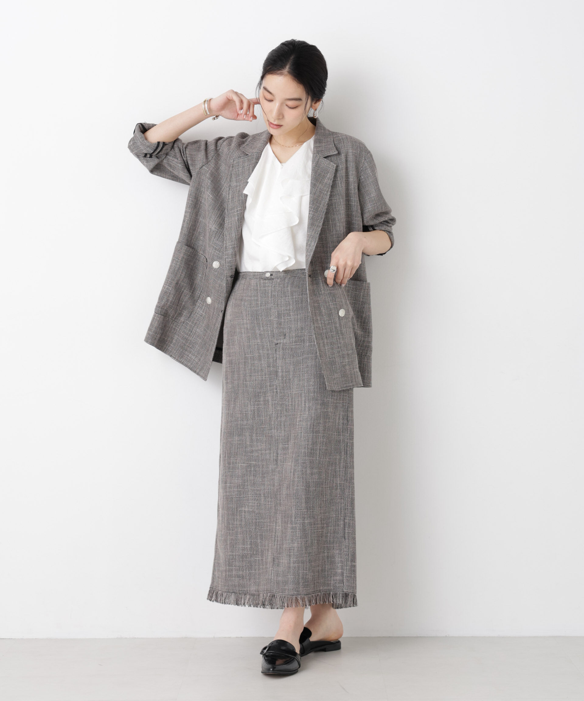 nano･universe「カラミ織りダブルジャケット(セットアップ可)」|テーラードジャケット|
