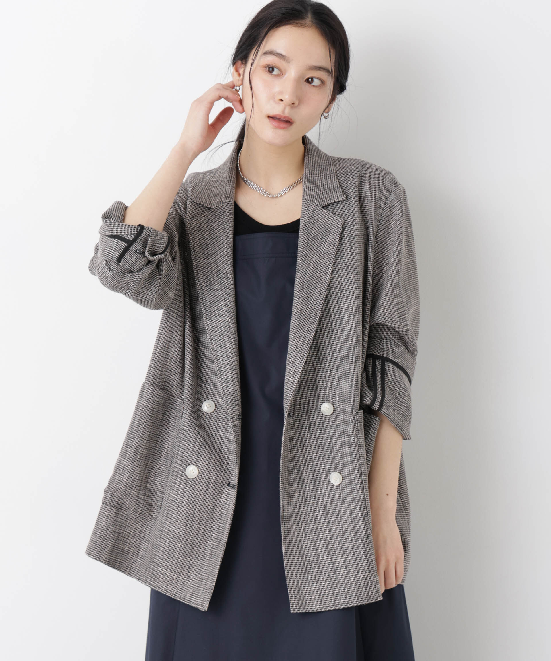 nano･universe「カラミ織りダブルジャケット(セットアップ可)」|テーラードジャケット|