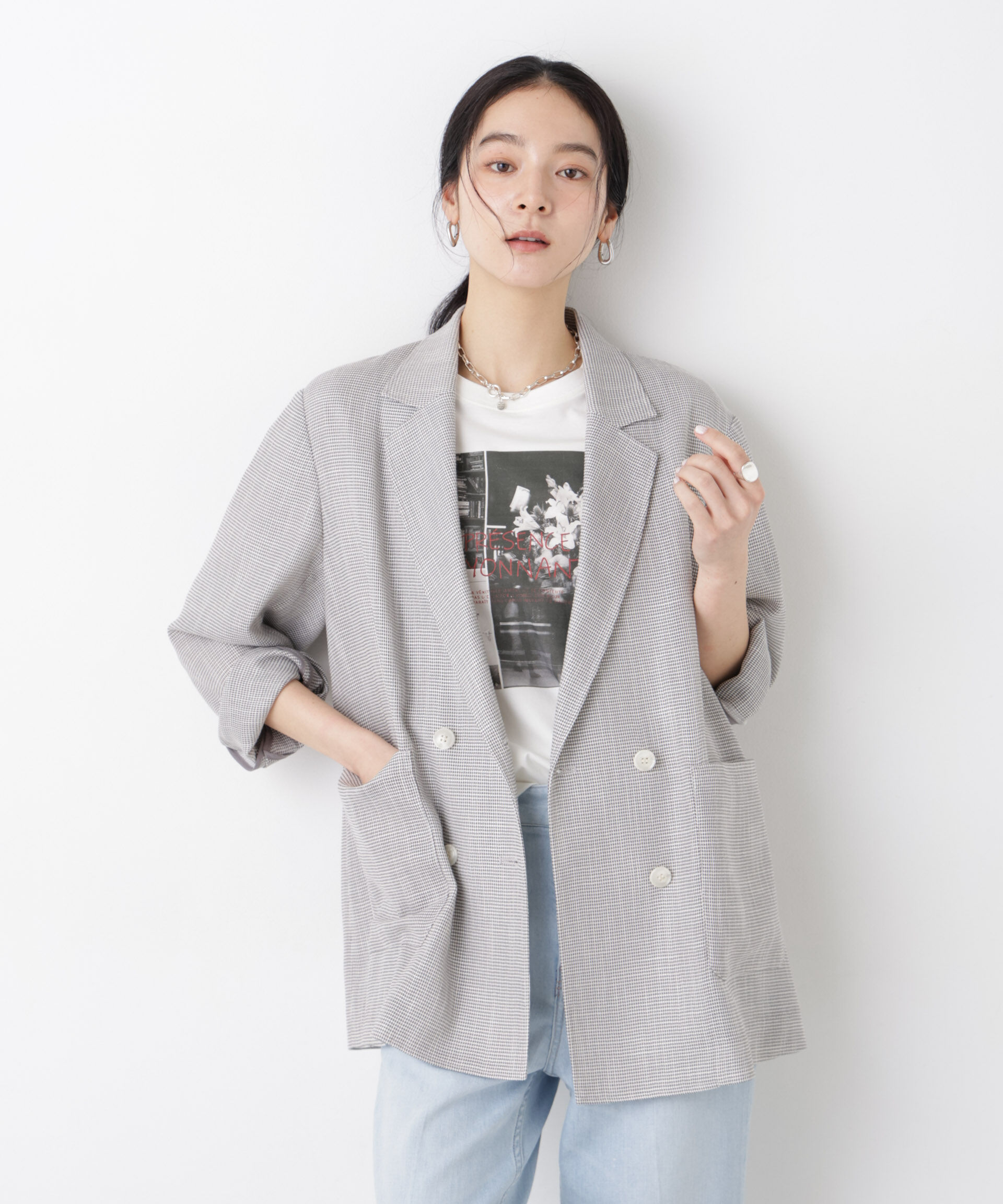nano･universe「カラミ織りダブルジャケット(セットアップ可)」|テーラードジャケット|