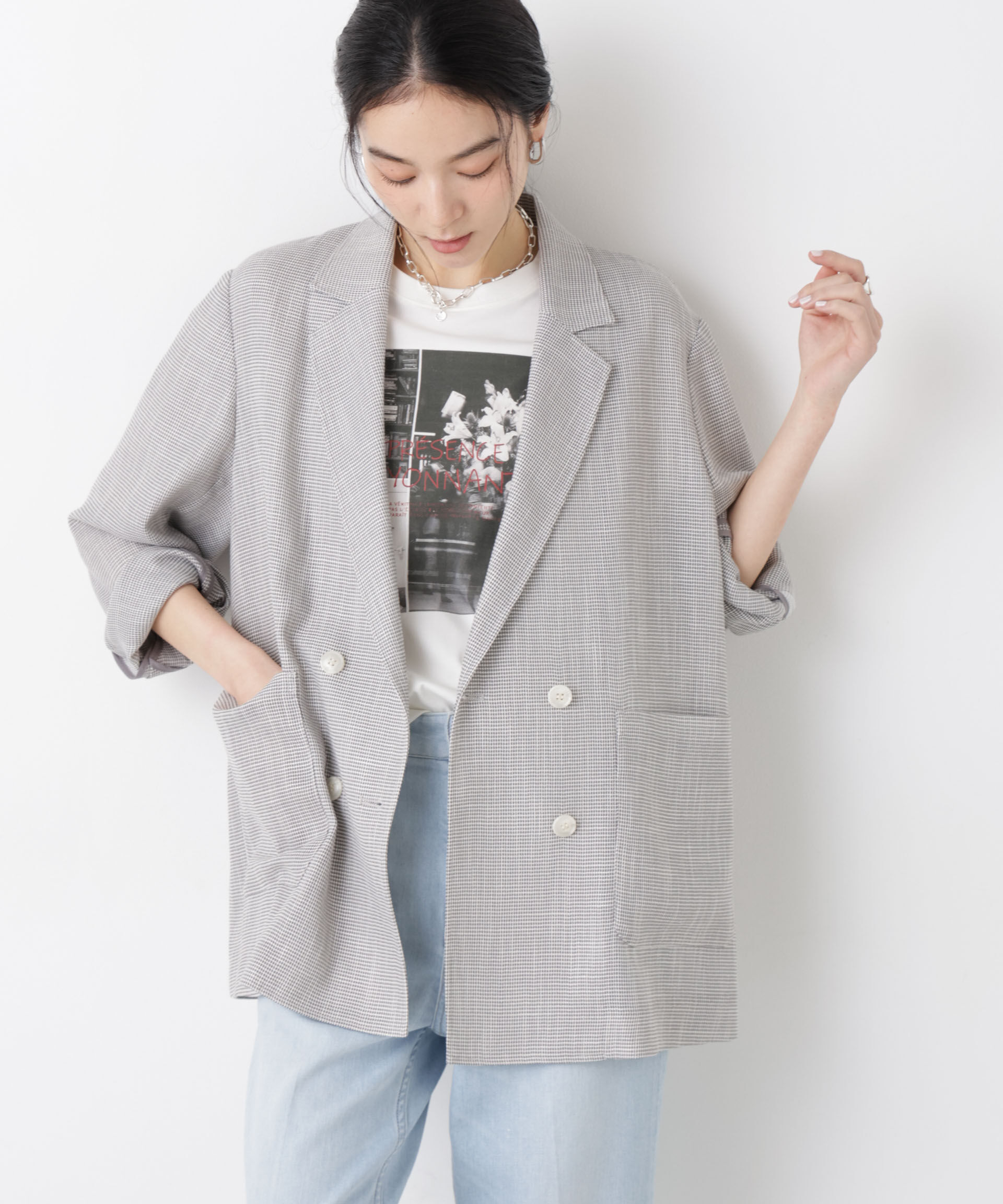 nano･universe「カラミ織りダブルジャケット(セットアップ可)」|テーラードジャケット|